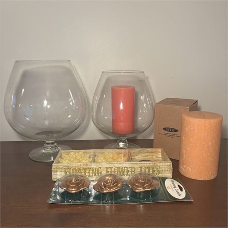 New Candles and Large Glass Hurricanes - 12"T x 9" (Largest)