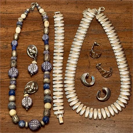 Napier Vintage Silver-Tone Costume Set Paired w/ Blue and Sterling Beaded Items