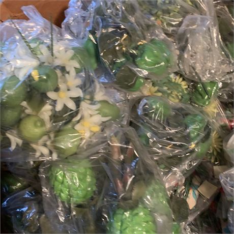 Pink, Yellow, White Artificial Flower & Green Fruit Lot