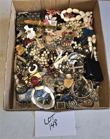 Large Box Flat Of Mixed Costume Jewelry