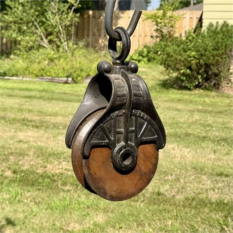 Antique Myers O.K. H-299 Cast Iron and Wood Pulley