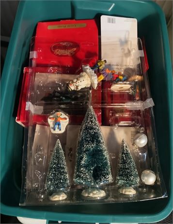 Christmas Village Accessory Lot (Comes W/Storage Bin)