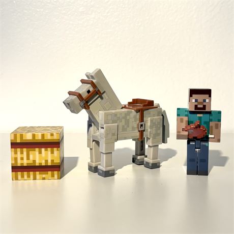 Minecraft Steve and White Horse 3" Action Figure Set
