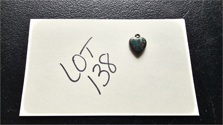 Antique Sterling Puffy Heart Charm With Enamel Hollyberry Design .048OZT