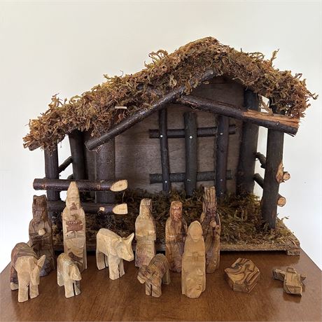 Vintage Creche and Carved Wood Nativity Set