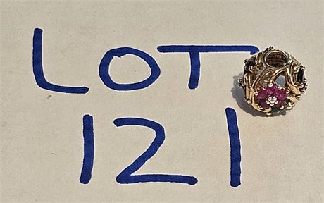 10K Gold Ruby, Diamond & Sapphire Slide Charm Pendant 1.5 dwt (incl. stones)