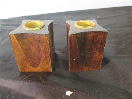 2 Vintage MCM 2 1/2" Pocono Candle Shop Wood Candle Sticks