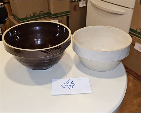 Antique Brown Glaze Batter Bowl & Stoneware Batter Bowl