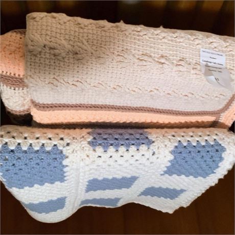 Vintage Handmade Crocheted Throw Blanket Lot of 2