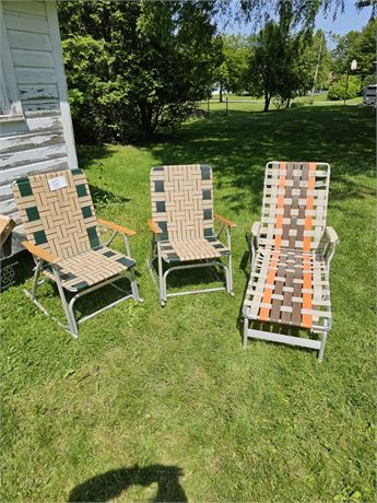 3 Vintage Webbed Outdoor Chairs
