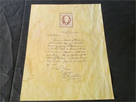 Vintage Benjamin Franklin Parchment Letter re Bunker Hill