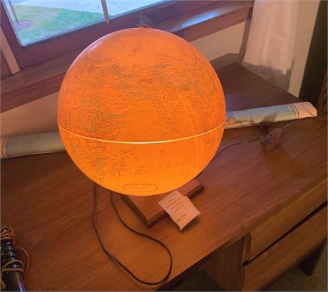 The George F. Cram Co. Illuminated Antique World Globe with Weather Station