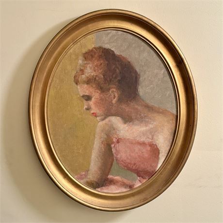 Original Painting on Board in Oval Wood Frame - 23.5"H