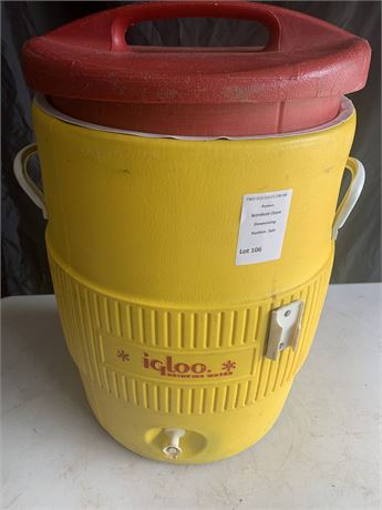 10 Gallon Plastic Red and Yellow Igloo Cooler With Spout