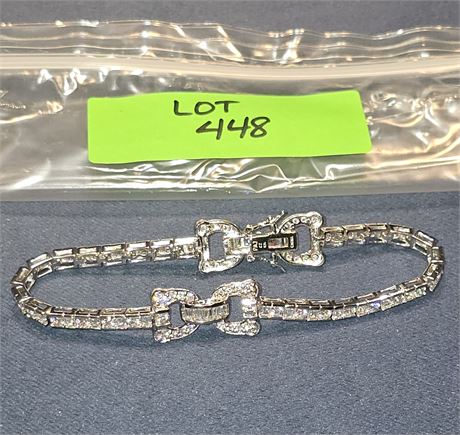 Sterling 8" Double D Rhinestone Bracelet 0.56 ozt