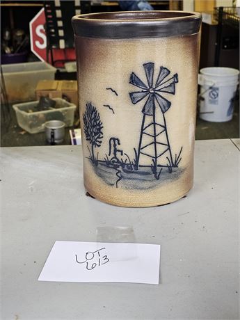 Blue Windmill Pottery Crock