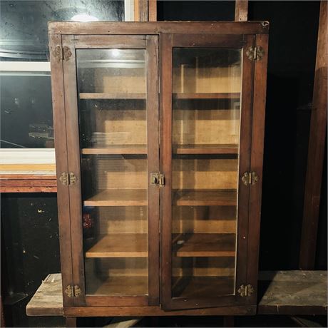 Arts and Crafts Mission Glass Front Oak Cabinet - 43"T x 29.5"L