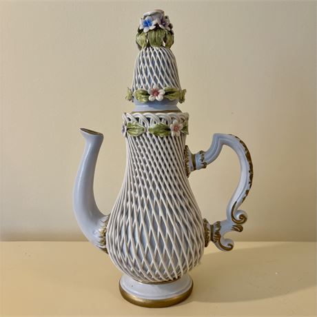 Mid-Century Capodimonte Italy Ornate Porcelain Teapot