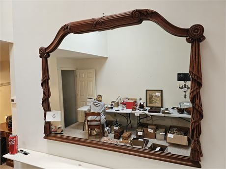 Antique Wood Medallion & Tassel Wall Mirror