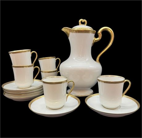 William Guerin Limoges Antique Chocolate Pot and Service for 6