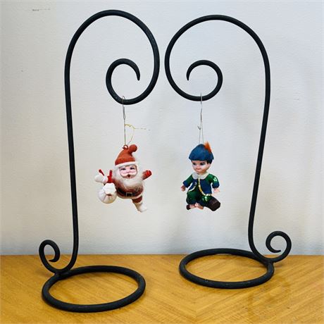 Tall Metal Ornament Display Stands w/ Vintage Ornaments