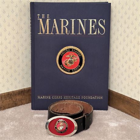 Vintage Marine Corps Belt and Coffee Table Book