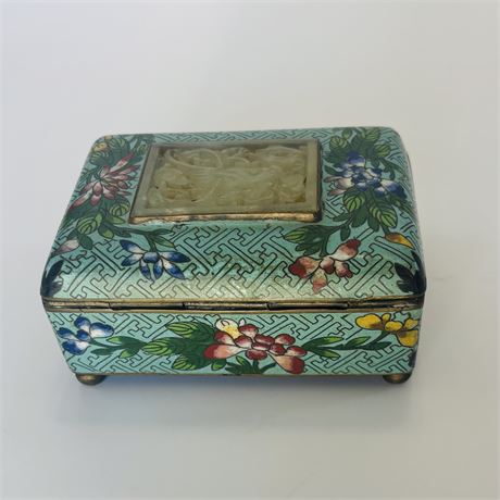 Antique Chinese Cloisonne and Hardstone Dresser Box