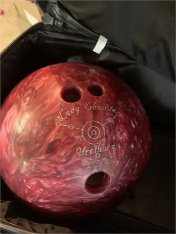 Red Marbled Lady Ebonite Urethane Bowling Ball Shoes & Bag