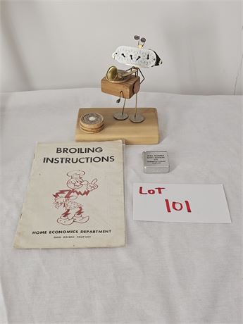 Reddy Kilowatt Broiling Booklet / Handmade Kilowatt Hours Wood & Metal Figure