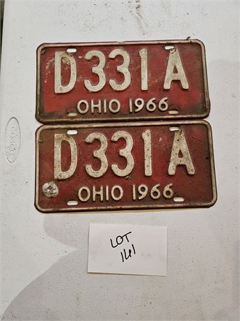 Vintage 1966 Ohio License Plate Set