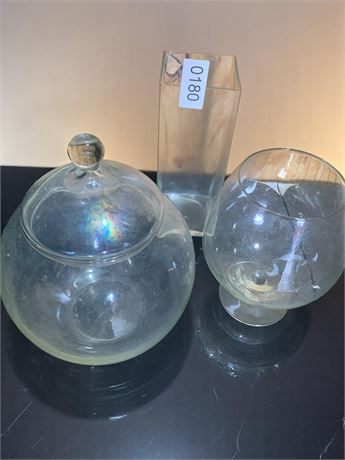 Vintage Brandy Snifters & Square Glass Plane Floral Vase Lot