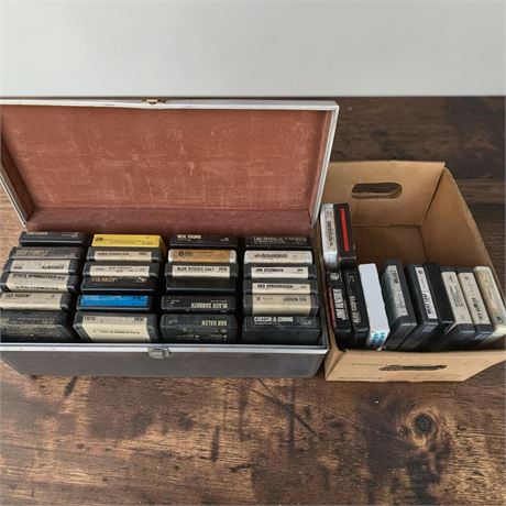 Vintage 8-Track Tapes In Small Trunk/Carrying Case