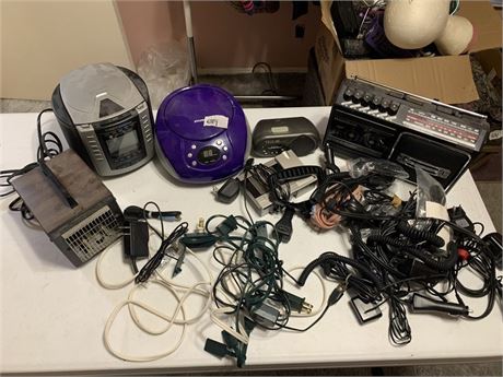 Electronics Lot Radios CD Player Clock Radio Chords and More