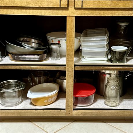 Double Cupboard CLEANOUT - Food Storage, Pyrex, Vases, Etc.