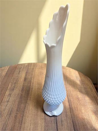 Vintage Fenton Stretch Hobnail Pattern Milk Glass Swung Pedestal Vase
