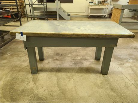Vintage Wood & Heavy Marble Slab Work Table