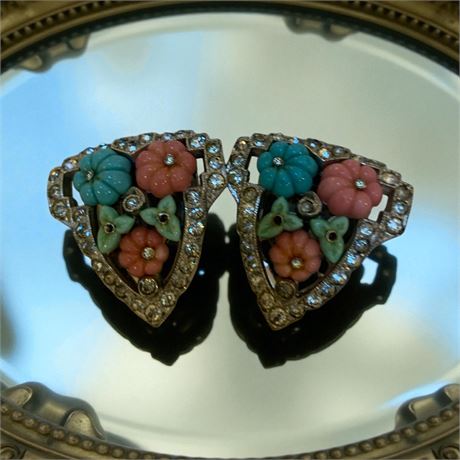 Art Deco KFT Trifari Fruit Salad Jewel & Rhinestone Dress Clips
