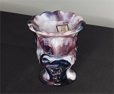 Imperial Purple Slag Glass ~ Purple/White/Amethyst Pedestal Toothpick Holder