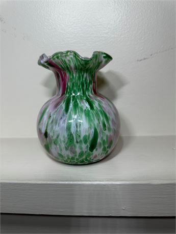 Byske Vtg Splatter Glass Vase Green and Pink
