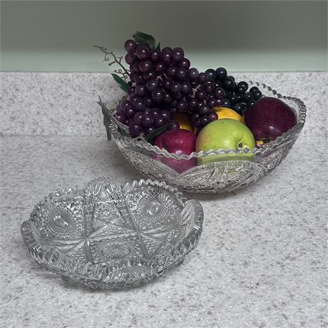 Cut Starburst Glass Fruit & Dip Bowl w/ Faux Fruit