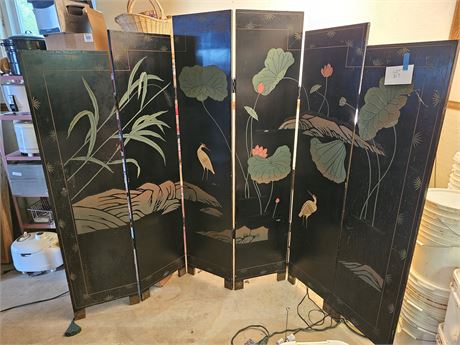 Asian Inspired Black-Gold Room Divider Two-Sided Theme