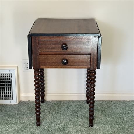 Vintage Handcrafted Walnut Spool Leg Drop Leaf Side Table - 19 x 18 x 29"T