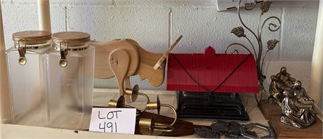 Wood Moose Statue, Bird Feeder, Canisters, Candle Holders & More