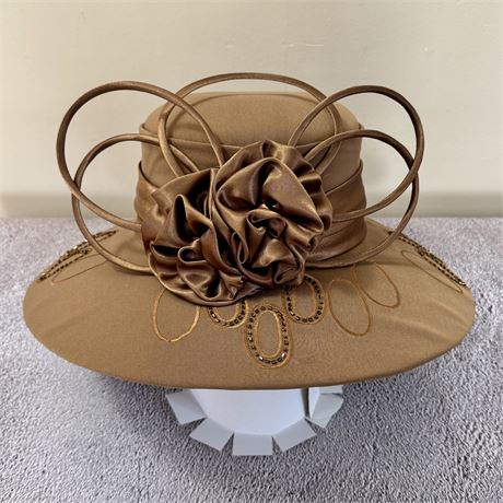 Lisa Rene Brown Beaded Derby Church Fancy Hat w/ Hat Box