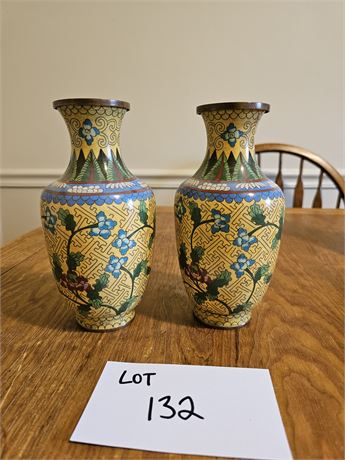 Vintage Chinese Cloisonne Enameled Metal Vases