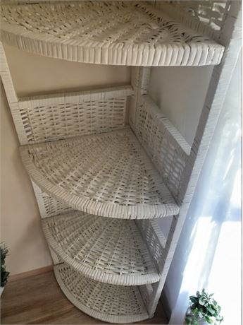 White 5 Tier Wicker Corner Shelving Unit