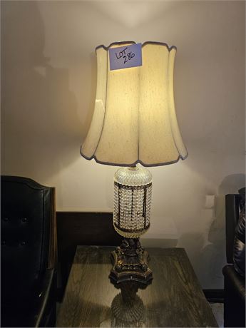 Vintage MCM Crystal & Brass Table Lamp Hollywood Regency? Cherub Motif Base