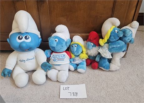 Vintage Smurf Mixed Plush Toy Lot - Wallace Berrie & Co. 1980's Era - Sizes & Ch