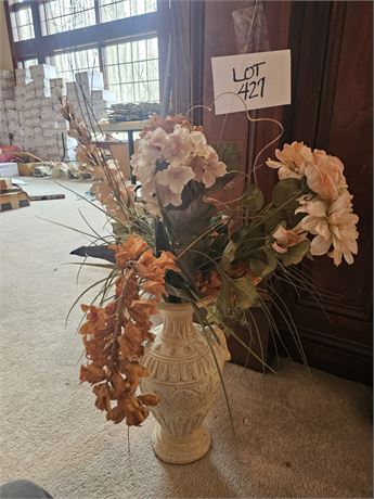 Urn-Style Vase with Faux Floral Arrangement