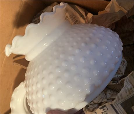 Vintage White Milk Glass Hobnail Lamp Shade W/Ruffled Top Lot of 4